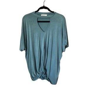 Entro Teal Choker Neck‎ Twist Front Blouse Size S Boho Casual Modern